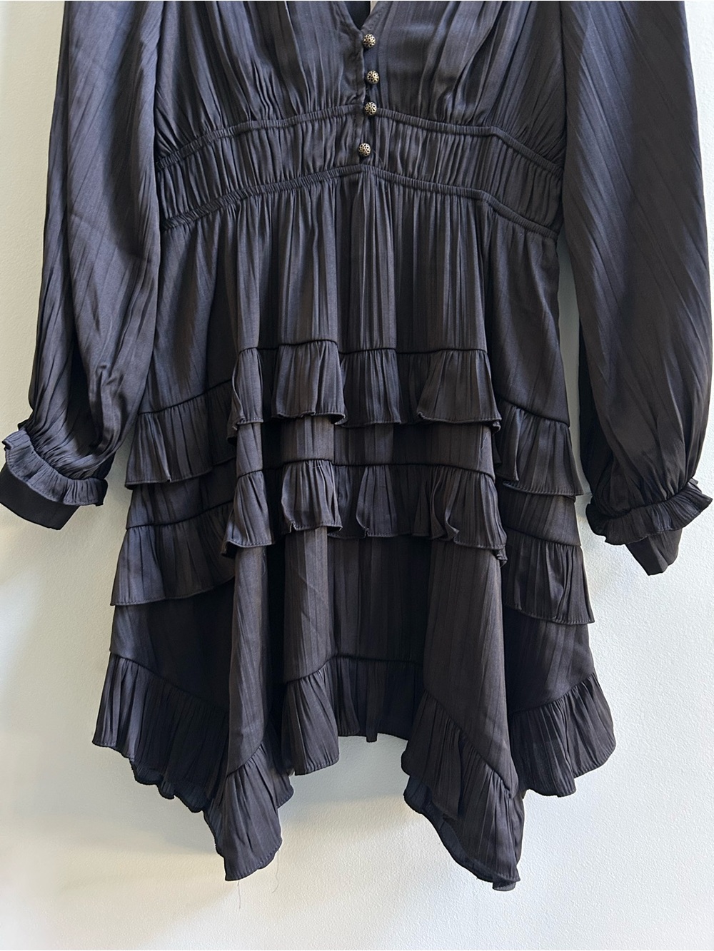 NWT Anthropologie, Size XS Tiered Ruffled Black Mini Dress - Picture 6 of 12